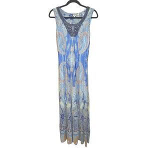 Reba Y2K Beaded Embellished Maxi Dress Lined Sleeveless Paisley Women’s S Boho